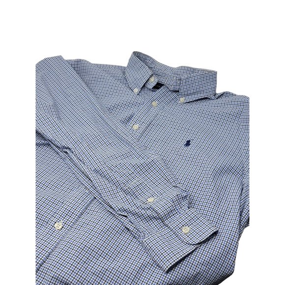 Ralph Lauren Button Down Dress Shirt Size Large‎ Long Sleeve Blue Check - Picture 3 of 5